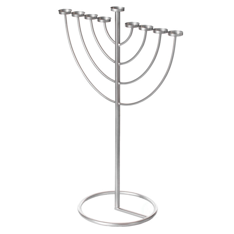 Medium Modern Silver 9 Branch Lighting Thin Pipe Hanukkah Menorah, Metal-Aluminum