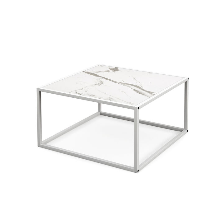 Modern Square Coffee Table with Faux Marble Tabletop