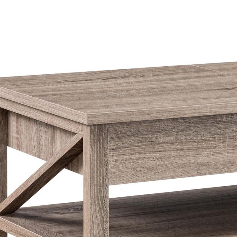 47 Inch Modern Coffee Table, Half Lift Top, Hidden Storage, Taupe Finish-Benzara