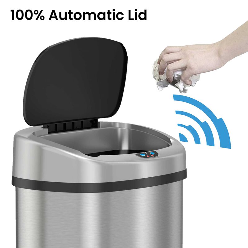 iTouchless 13 Gallon Stainless Steel Oval Sensor Trash Can