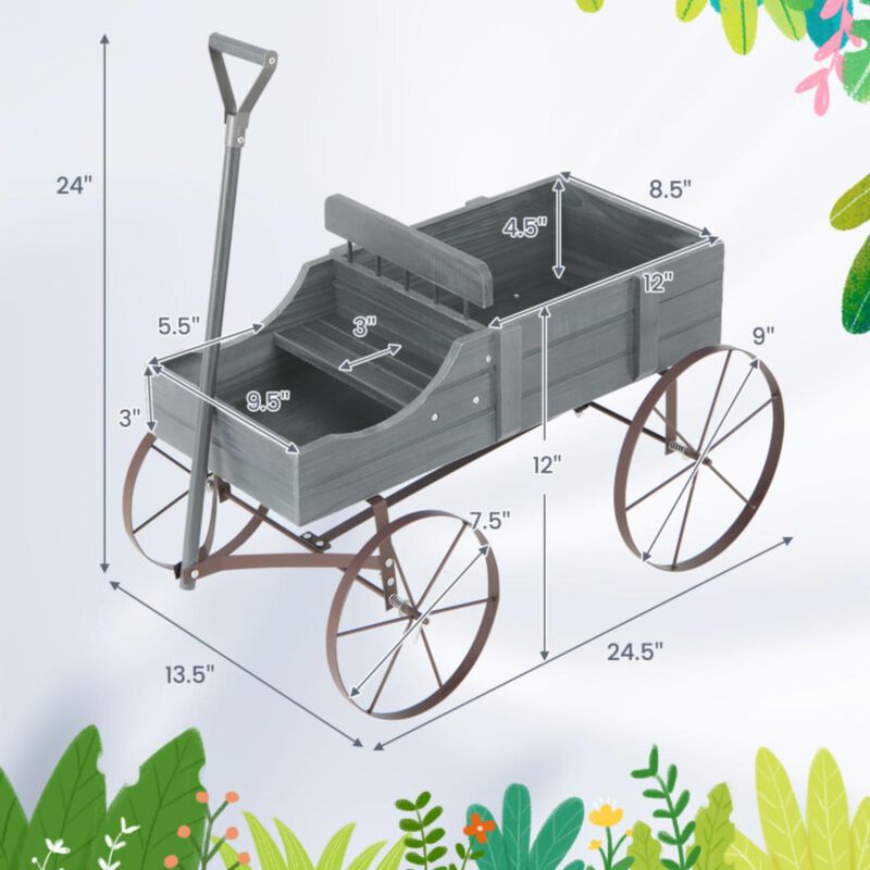Hivvago Wooden Wagon Plant Bed with Metal Wheels for Garden Yard Patio