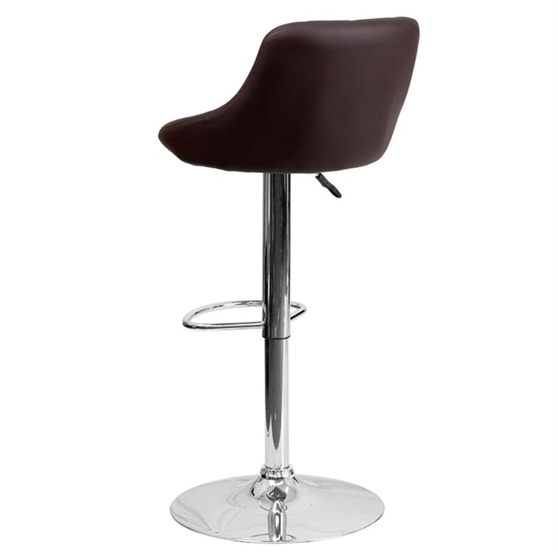 Contemporary Vinyl Bucket Seat Adjustable Height Bar Stool with Chrome Base Brown