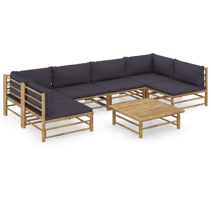 vidaXL 7 Piece Garden Lounge Set with Dark Gray Cushions Bamboo