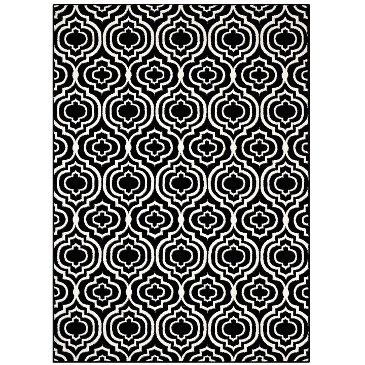 Frame Transitional Moroccan Trellis 5x8 Area Rug - Black and White