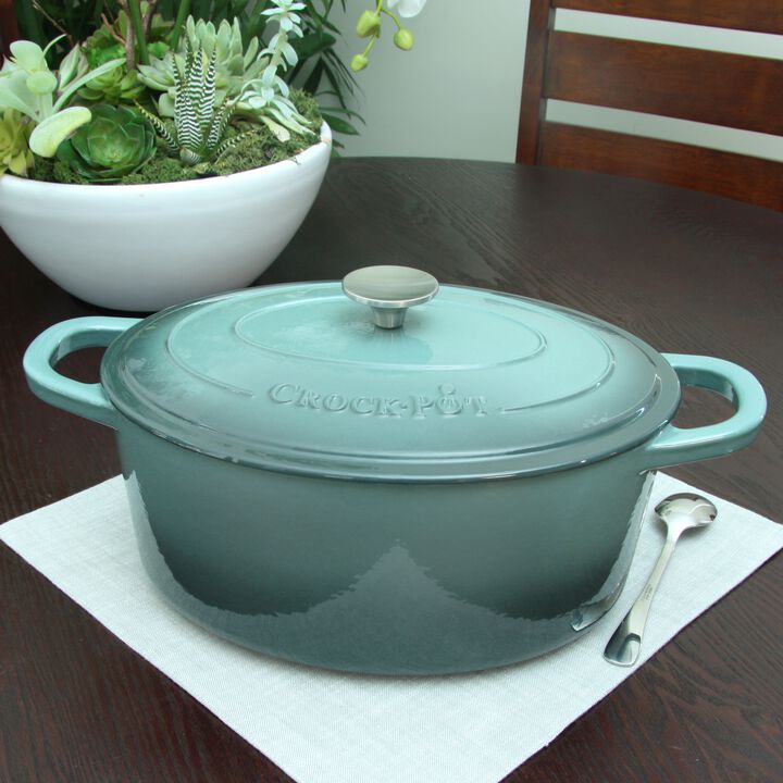 Crock Pot Artisan 7 Quart Enameled Cast Iron Oval Dutch Oven in Slate Grey