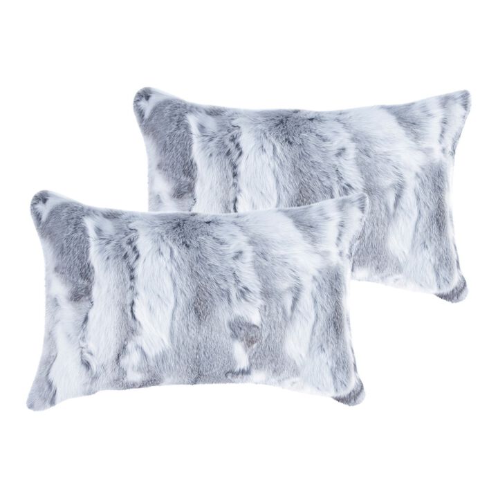 Homezia Set Of Two 12" X 20" Grey Rabbit  Natural Fur Throw Pillows