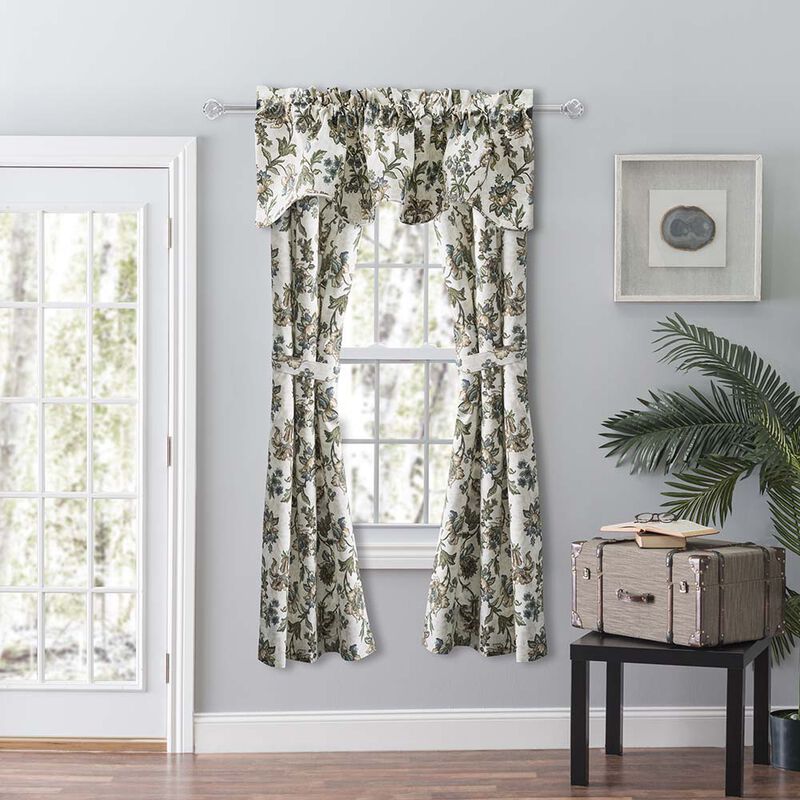 Ellis Curtain Madison Floral Design Printed Natural Ground 3" Rod Pocket Tailored Panel Pair