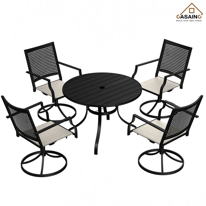 5 Piece Steel Frame Patio Dining Set, Swivel Dining Chair