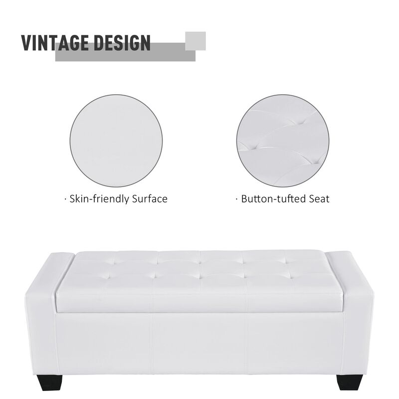 Sleek Multifunctional Bench: 50.5" White Faux Leather Ottoman with Storage