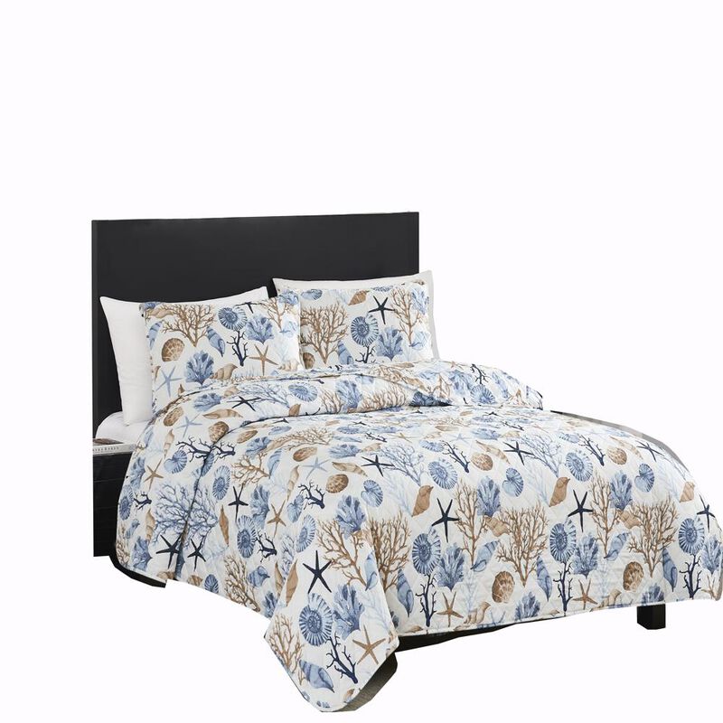 RT Designers Collection Melrose Reef 3-Pieces Elegant Stitched Quilt Set OB Queen Multicolor