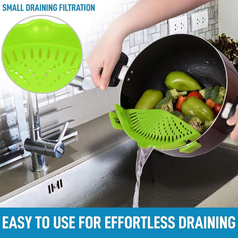 Silicone Kitchen Strainer with Adjustable Clip Fits Most Pots and Bowls