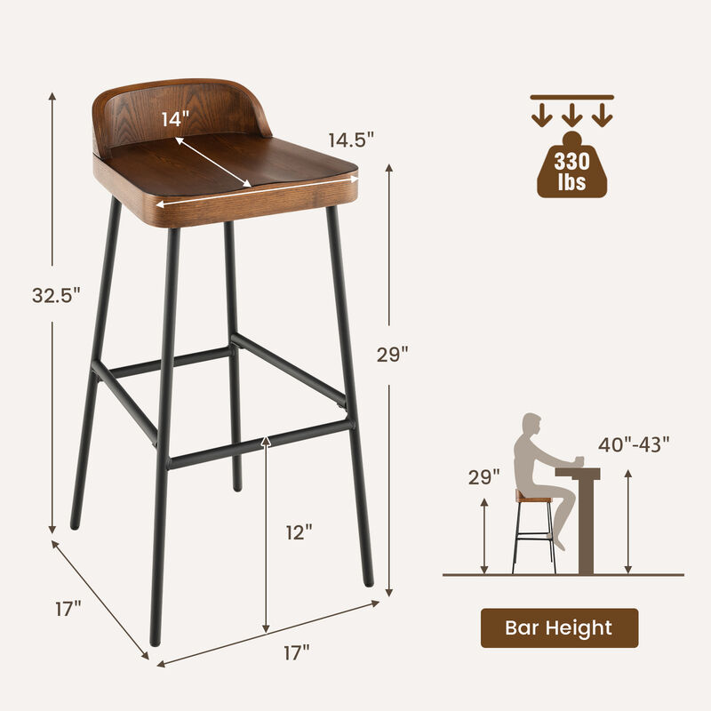 Set of 1/2 29 Inch Industrial Bar Stools with Low Back and Footrests