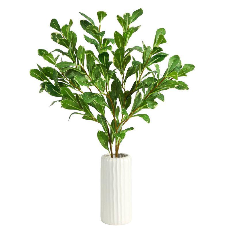 Nearly Natural 21-in Salal Artificial Plant in White Planter