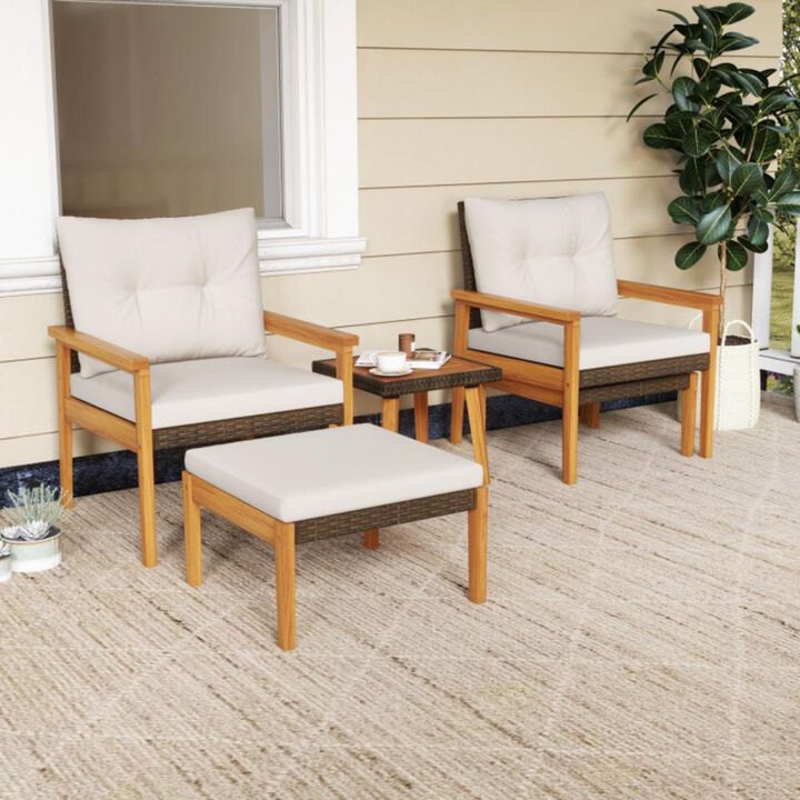 Hivvago 5 Piece Rattan Furniture Set with Square Coffee Table