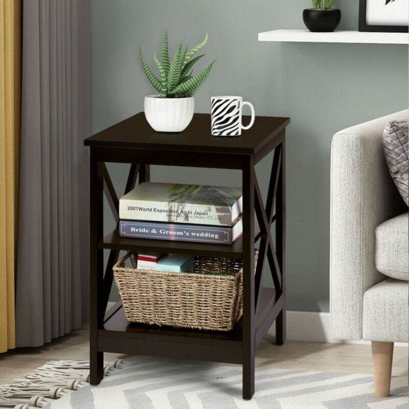 3-Tier X-Design Nightstands with Storage Shelves for Living Room Bedroom