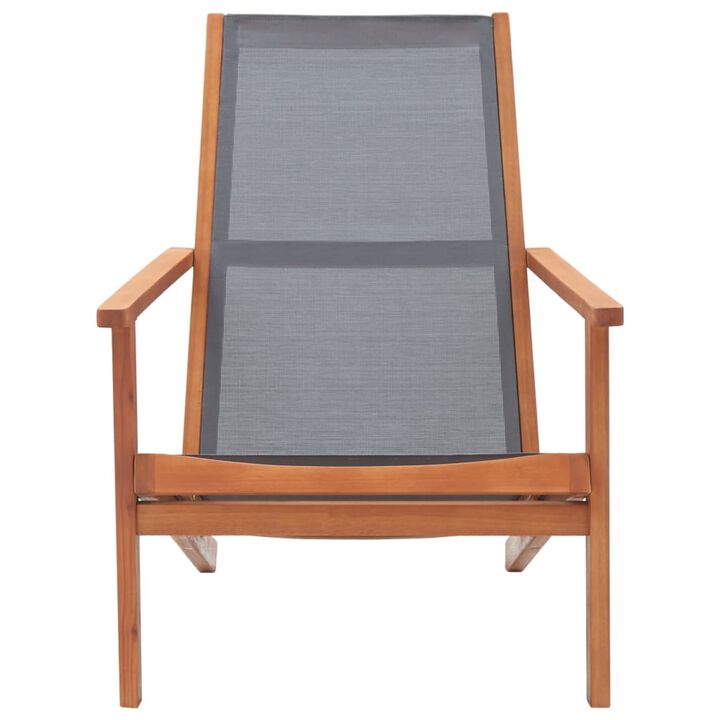 vidaXL Patio Lounge Chair - Solid Eucalyptus Wood and Textilene, Gray Color, Weather-Resistant, Suitable for Outdoor Use
