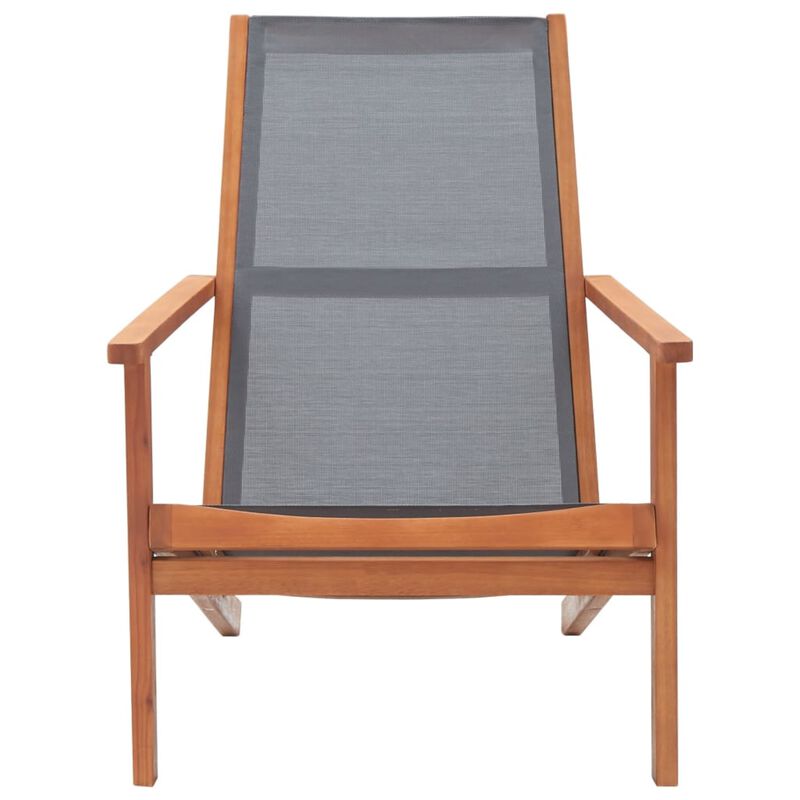 vidaXL Patio Lounge Chair - Solid Eucalyptus Wood and Textilene, Gray Color, Weather-Resistant, Suitable for Outdoor Use