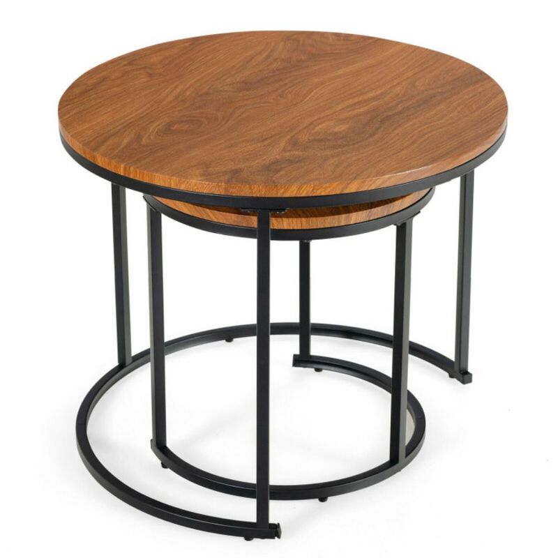 Set of 2 Modern Round Stacking Nesting Coffee Tables for Living Room