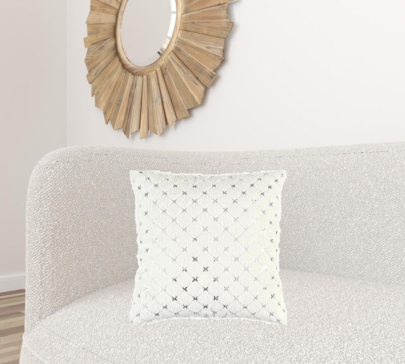 Homezia Ivory Silver Metallic Diamond Pattern Throw Pillow