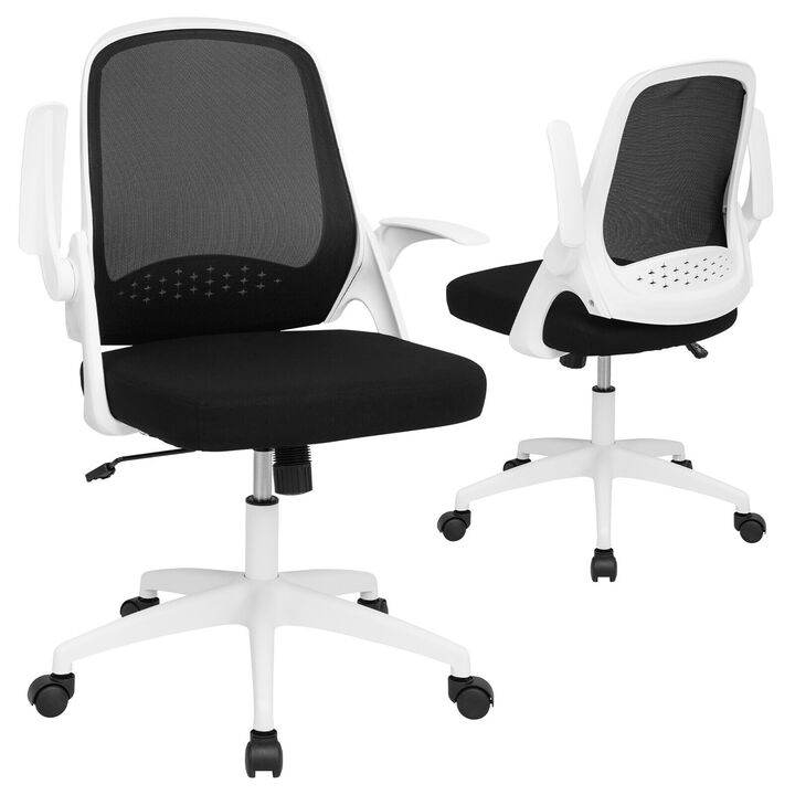 Costway Mesh Office Chair Adjustable Rolling Computer Desk Chair w/Flip-up Armrest White