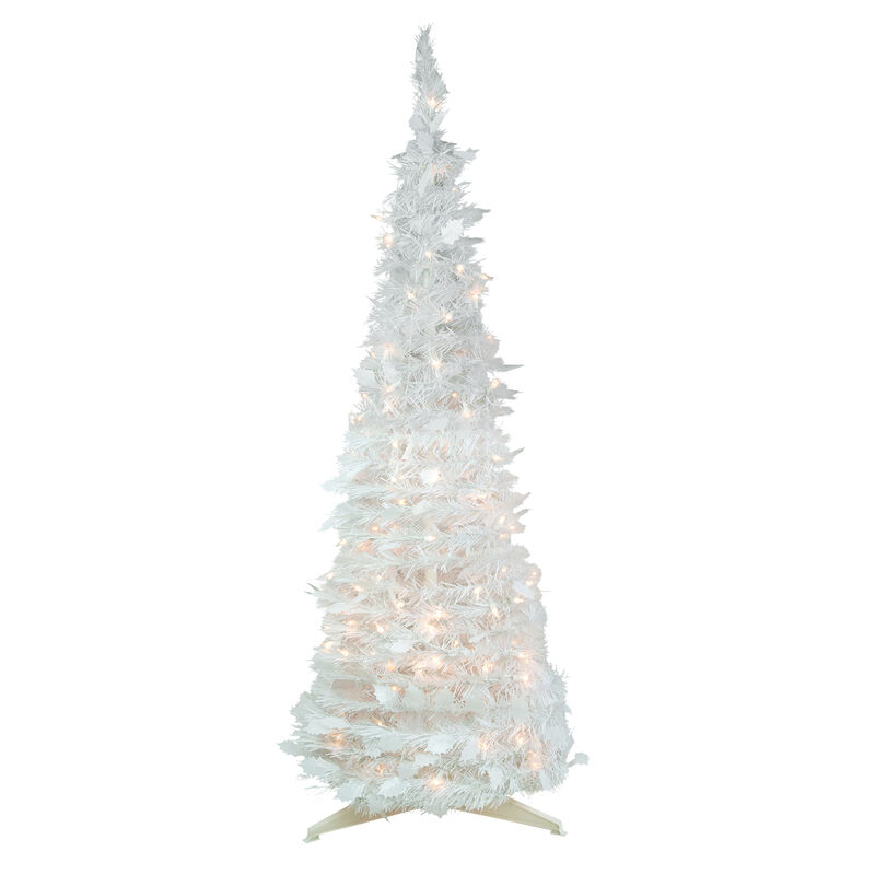 4' Pre-Lit White Tinsel Pop-Up Artificial Christmas Tree  Clear Lights