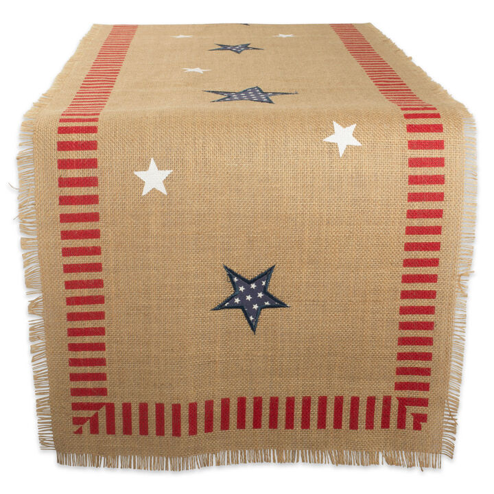 74" Stars and Stripes Americana Burlap 4th of July Table Runner