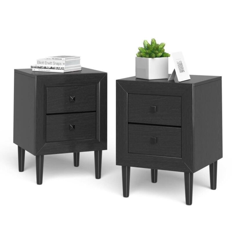 Hivago 2 Pieces Multipurpose Retro Nightstand Set with 2 Drawers