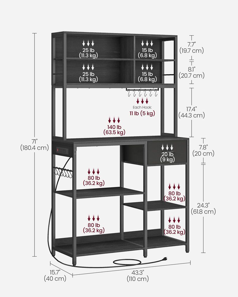 Bakers Rack with 12 Hooks: Versatile Storage and Display for Kitchen and Home