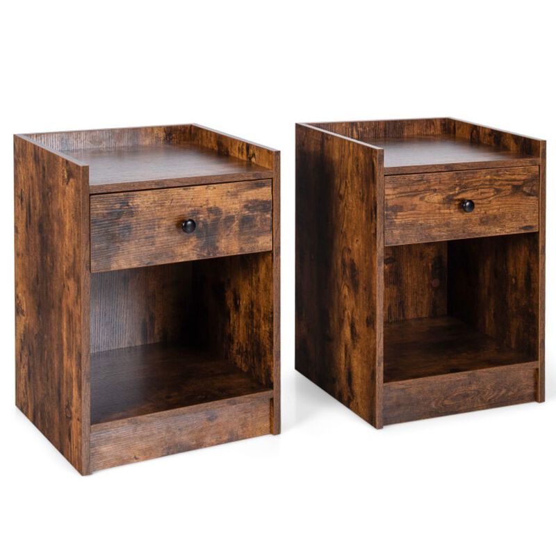 Hivago Set of 2 Nightstand with Drawer Cabinet End Side Table Raised Top