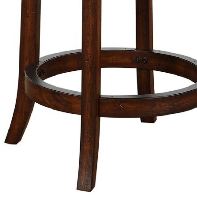 Mia 24 Inch Swivel Counter Stool, Crossed Metal Back, Sedge Seat, Brown-Benzara