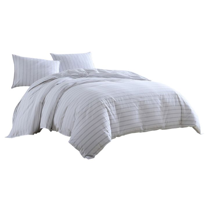 3 Piece King Comforter Set with Pinstripe Pattern, White and Black-Benzara