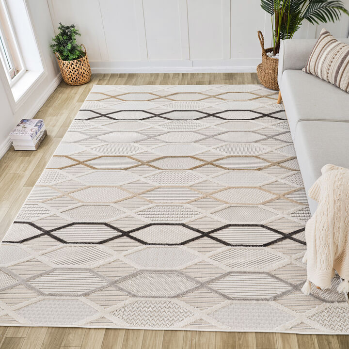 Abstract Geometric Modern Cream Beige Indoor Area Rug