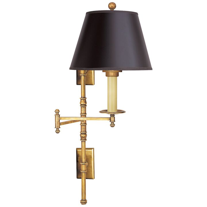 Dorchester Double Backplate Swing Arm in Antique-Burnished Brass with Black Paper Shade