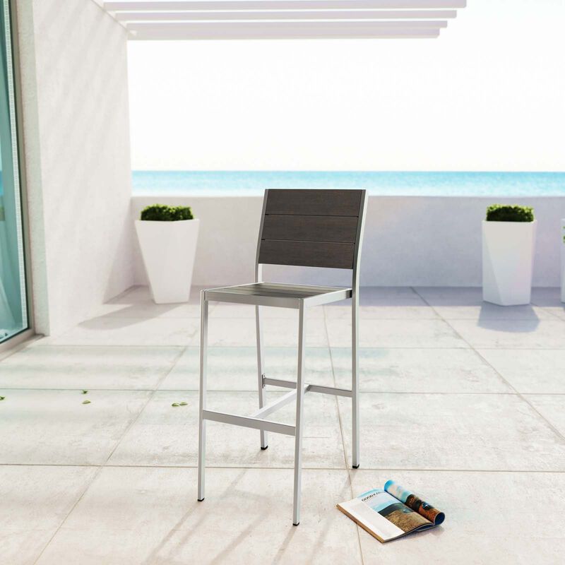 Modway Shore Aluminum Outdoor Patio Armless Bar Stool in Silver Gray