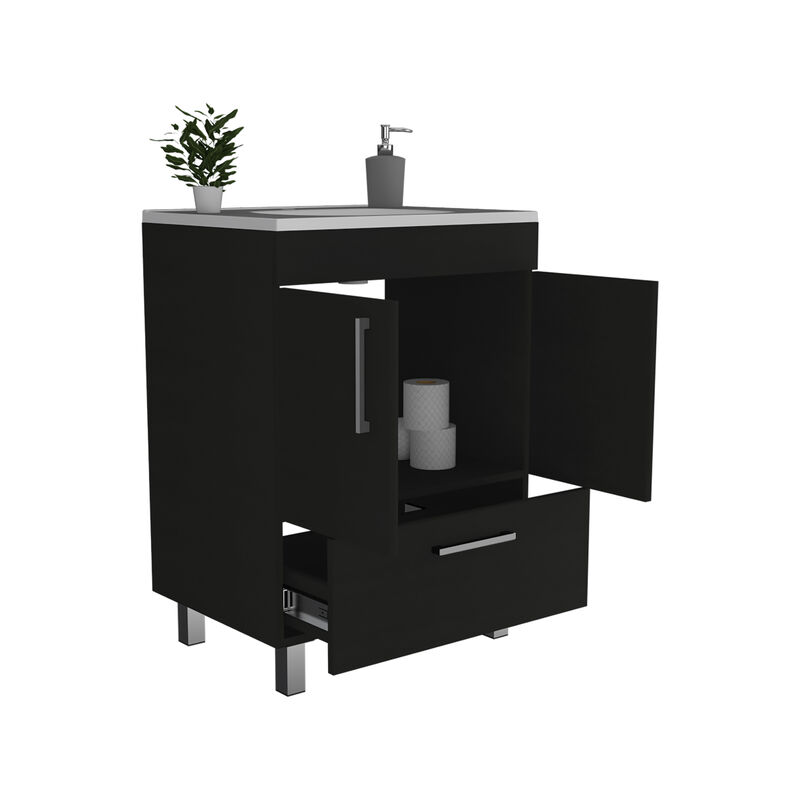 DEPOT E-SHOP Essential Single Bathroom Vanity, One Draw, Double Door Cabinet, Black