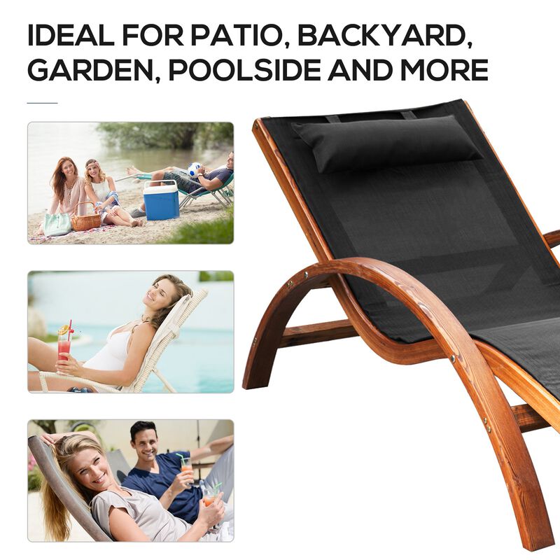 Poolside Lounger: Wooden Chaise with Mesh Sling and Pillow Armrests