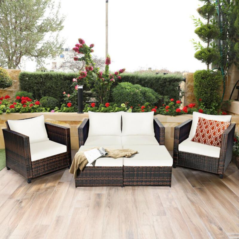 Hivvago 5 Pieces Patio Rattan Furniture Set with Removable Cushions