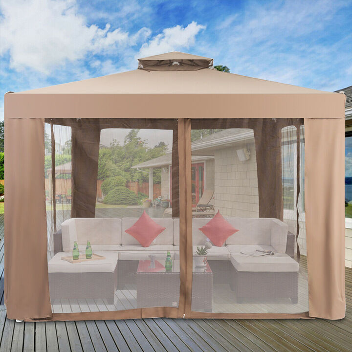 Canopy and Garden Structures Gazebo with Netting for Outdoors-Brown
