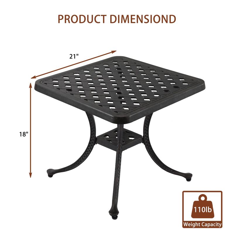 MONDAWE Black Square Aluminium Cast Bronze Frame Outdoor Dining Bistro Table Patio Side Table