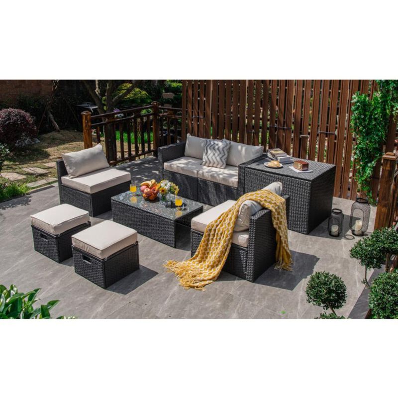 Hivvago 8 Pieces Patio Furniture Set with Storage Box and Waterproof Cover