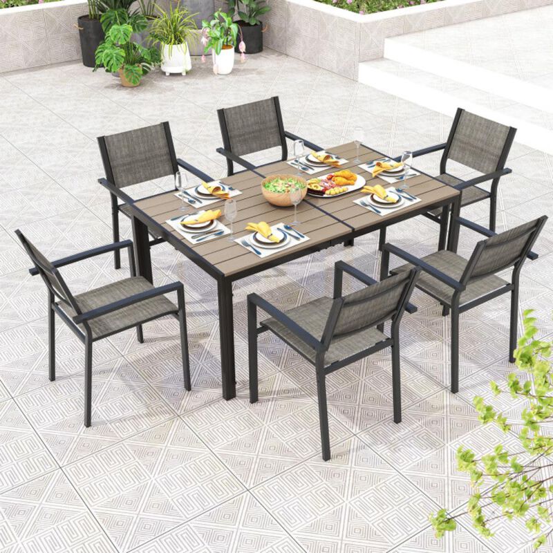 Hivvago 7 Piece Outdoor Dining Set with 6 Stackable Chairs and Large Rectangle Table