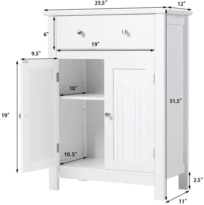 Costway Bathroom Storage Cabinet Free Standing Large Drawer W/Adjustable Shelf White