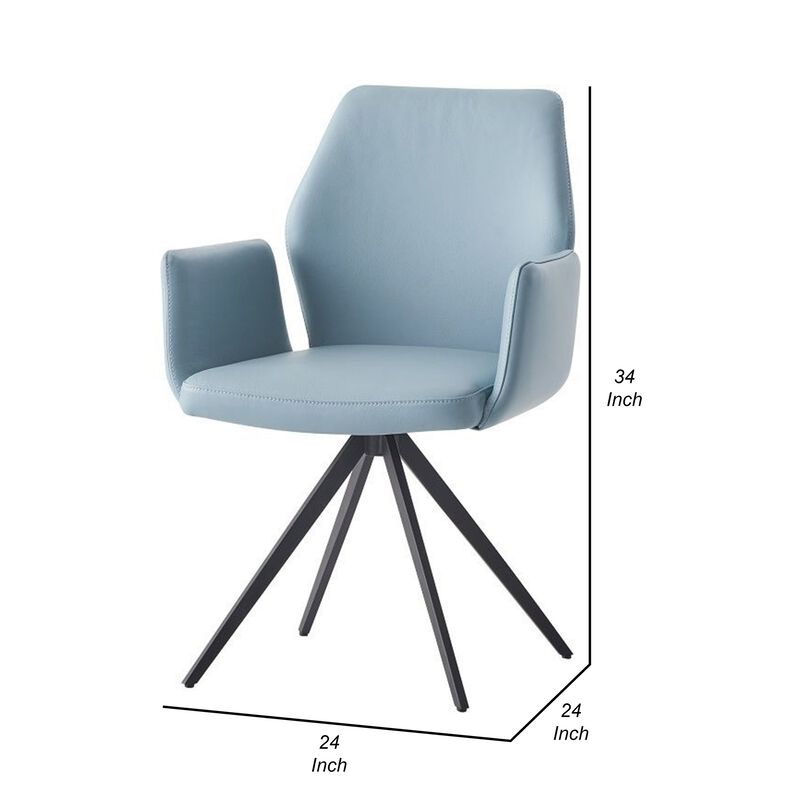 24 Inch Swivel Side Chair, Light Blue Leather Upholstery, Black Legs - Benzara