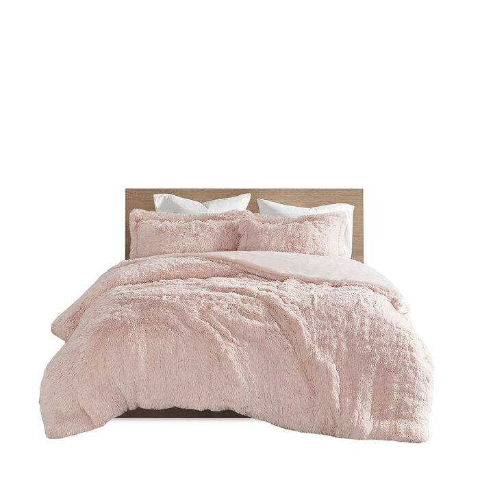 Gracie Mills Susie Solid Shaggy Long Fur Duvet Cover Set