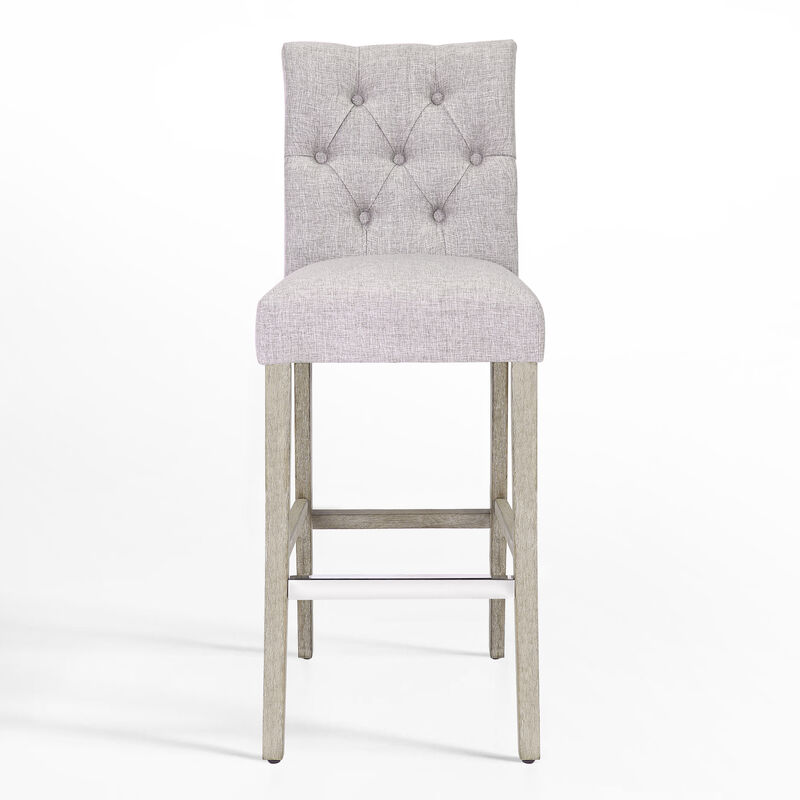 WestinTrends 29" Linen Fabric Tufted Upholstered Bar Stool, Antique Grey