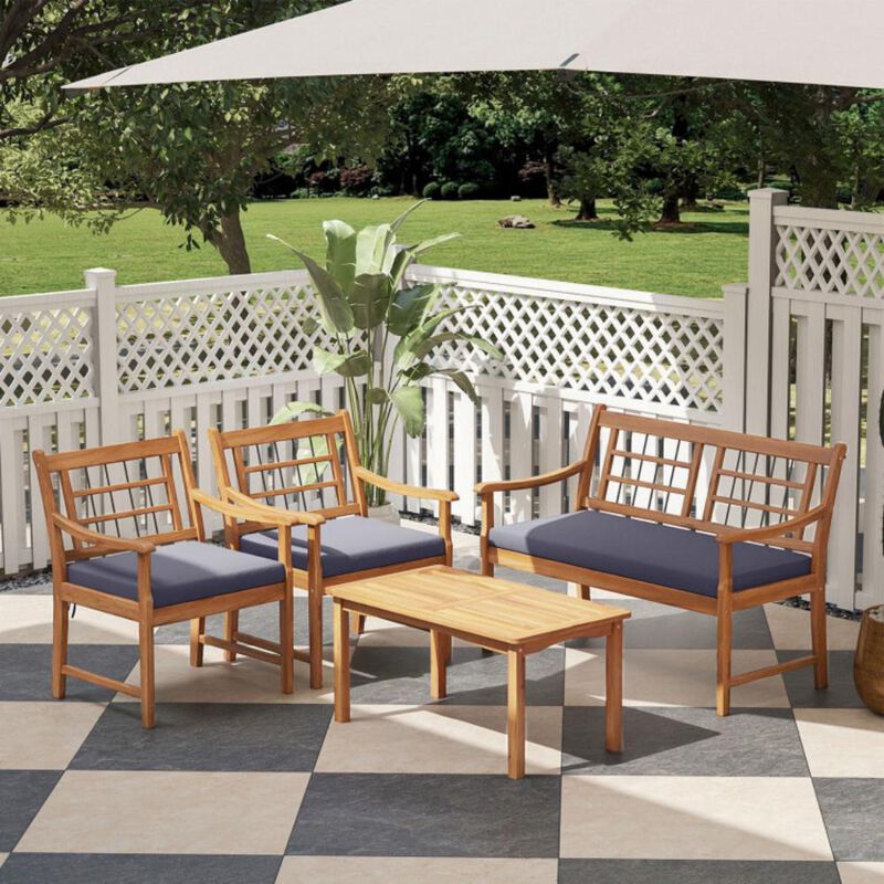 Hivvago 4 Piece Wood Patio Furniture with Armchairs Loveseat and Coffee Table