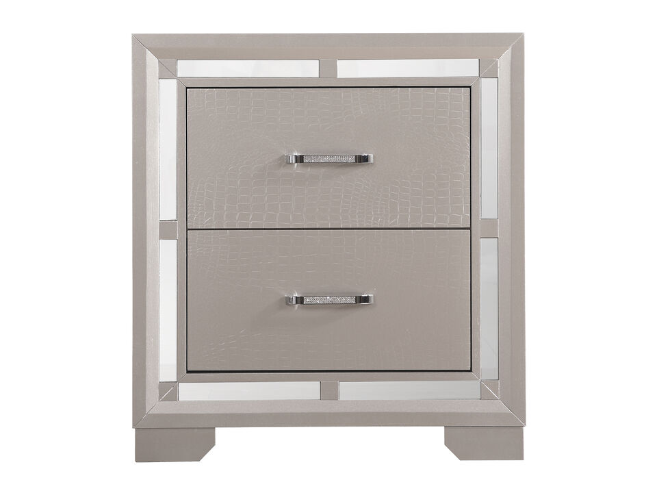 Alana 2-Drawer Silver Champagne Nightstand (28 in. H x 17 in. W x 25 in. D)