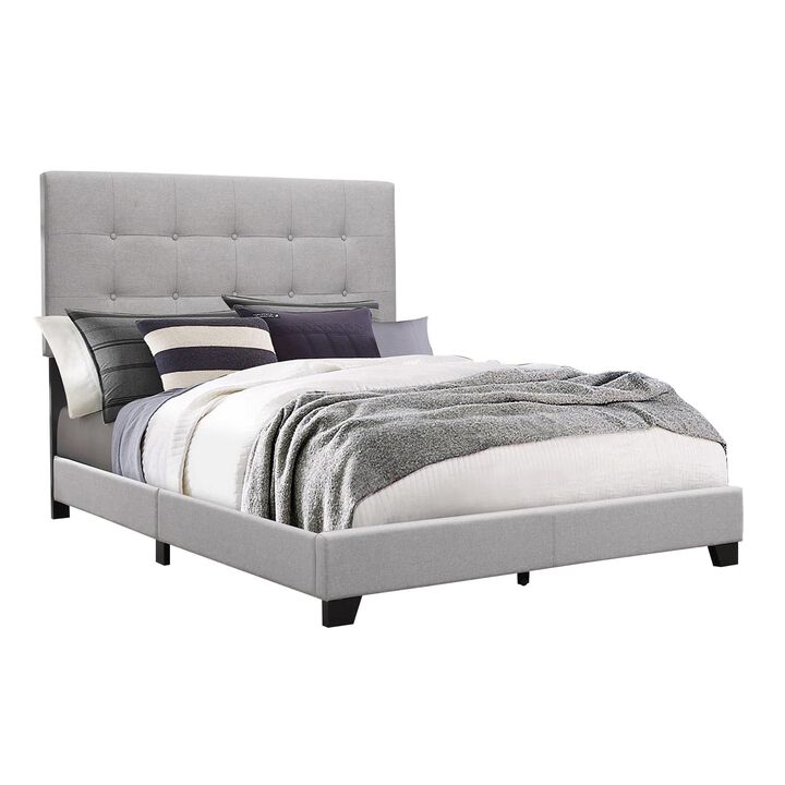 Lawrence Full Size Bed, Wood Frame, Light Gray Button Tufted Upholstery - Benzara