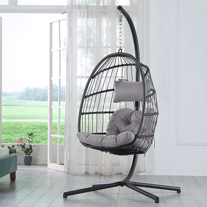 Indoor/Outdoor Wicker Rattan Aluminum Frame Swing Egg Chair Hammock