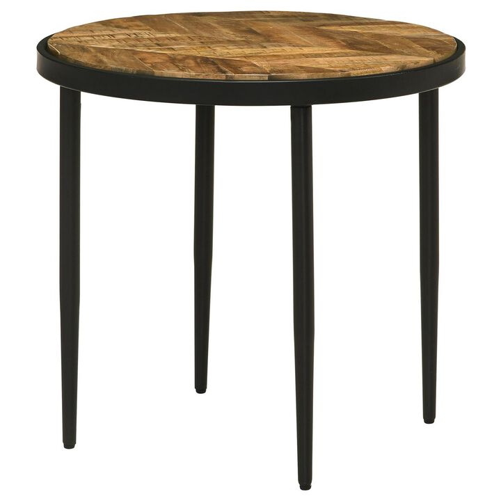 Benjara 21 Inch Side End Table, Round Top, Tapered Legs, Mango Wood, Brown and Black